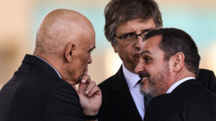 O ministro do STF, Alexandre de Moraes, o Procurador-Geral da República, Paulo Gonet, e o diretor da Polícia Federal, Andrei Rodrigues.