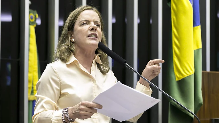Deputada Gleisi Hoffmann na tribuna do plenário.