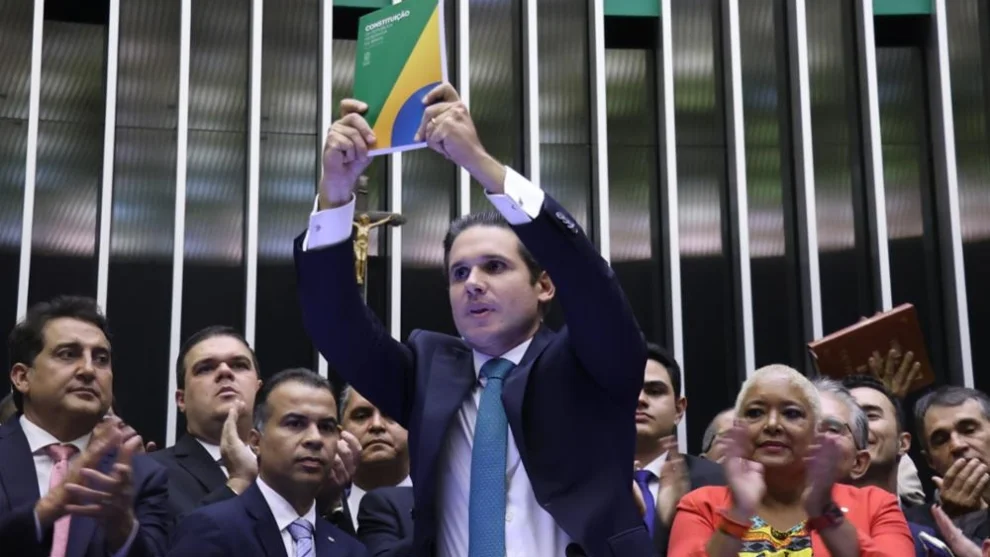 O deputado Hugo Motta logo após ser eleito presidente da Câmara