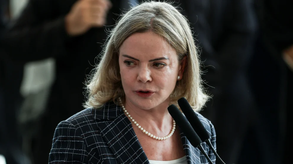 A ministra Gleisi Hoffmann na cerimônia de posse no Palácio do Planalto