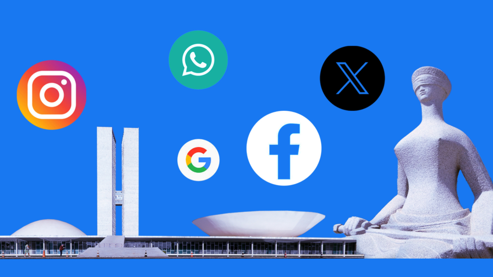 Arte: Congresso Nacional, Supremo Tribunal Federal e Redes Sociais.