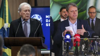 O ministro Ricardo Lewandowski e Tarcísio de Freitas, Governador de São Paulo