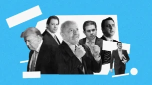 Arte: Daniel Medeiros/PlatôBR Donald Trump, Lula, Fernando Haddad, Hugo Motta, Rodrigo Pacheco, Jorge Messias
