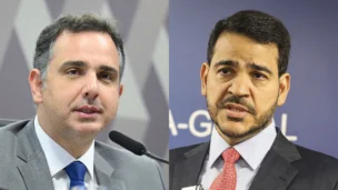 O senador Rodrigo Pacheco (PSD-MG) e o ministro da AGU, Jorge Messias.