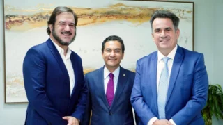Os presidentes do Progressistas, Ciro Nogueira, e do União Brasil, Antônio de Rueda, do Republicanos, Marcos Pereira.