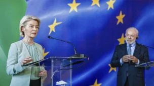 Presidente da República, Luiz Inácio Lula da Silva, durante reunião com a presidenta da Comissão Europeia, Ursula von der Leyen.