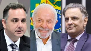 O presidente da República, Luiz Inácio Lula da Silva, senador Rodrigo Pacheco (PSD-MG) e o Dep. Aécio Neves (PSDB - MG)