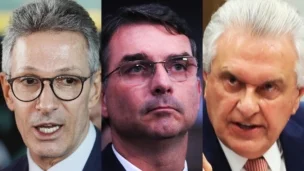 O governador de Minas Gerais, Romeu Zema, Senador Flávio Bolsonaro e Governadores de Goiás, Ronaldo Caiado