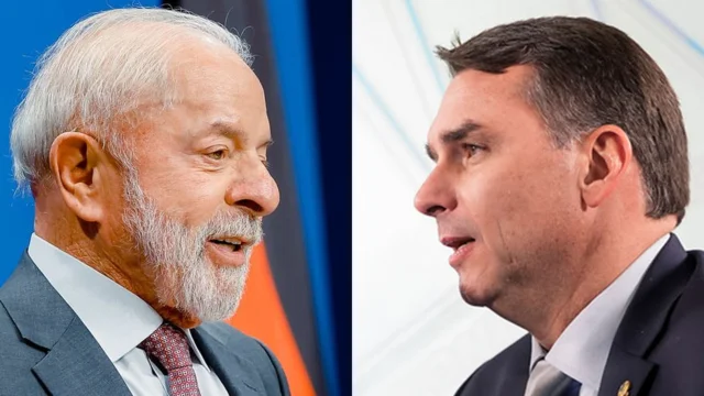 Presidente da República, Luiz Inácio Lula da Silva com o Senador Flávio Bolsonaro