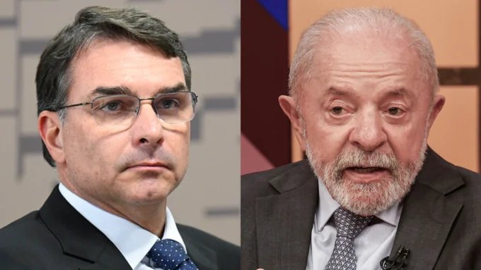 O senador Flávio Bolsonaro e o presidente Luiz Inácio Lula da Silva