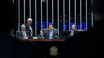 deputado Marcel van Hattem, senador Astronauta Marcos Pontes, presidente do Senado Federal, senador Davi Alcolumbre