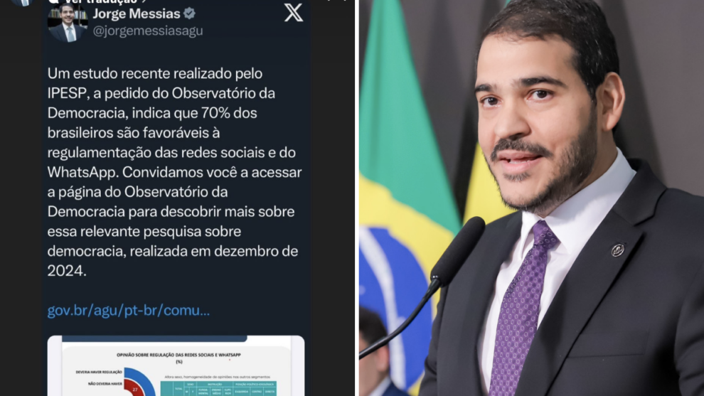 Jorge Messias cutuca Meta ao postar pesquisa de aprovação de regulação das redes