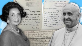 Arte: Daniel Medeiros/PlatôBR Papa Francisco e Estela Quiroga de Arenaz, sua primeira professora